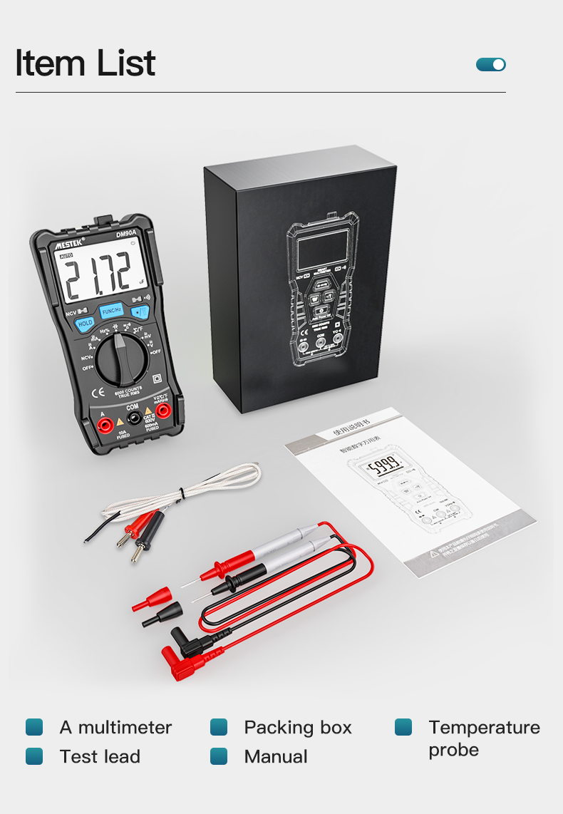 MESTEK Basic Model Mini Size Manual Range Multimeter DM90E